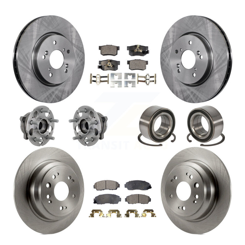 Front Rear Hub Bearing Brake Rotor And Pad Kit (10Pc) For 2010 Honda Accord Crosstour AWD KBB-130883