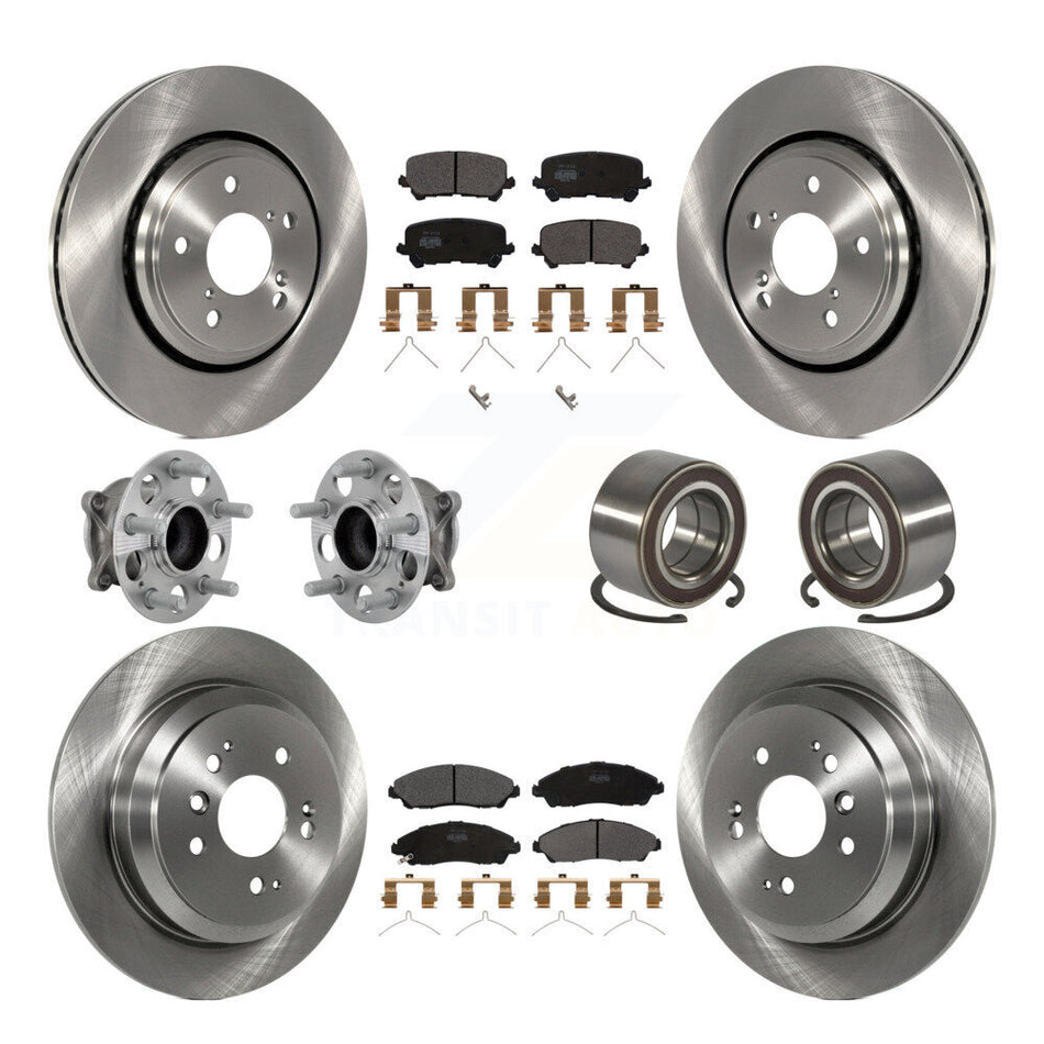 Front Rear Hub Bearing Disc Brake Rotor And Pads Kit (10Pc) For 2016-2022 Honda Pilot FWD KBB-130885