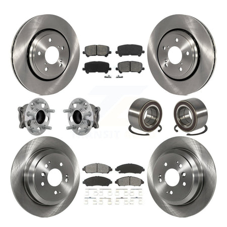 Front Rear Hub Bearing Disc Brake Rotor And Pads Kit (10Pc) For 2016-2022 Honda Pilot FWD KBB-130890