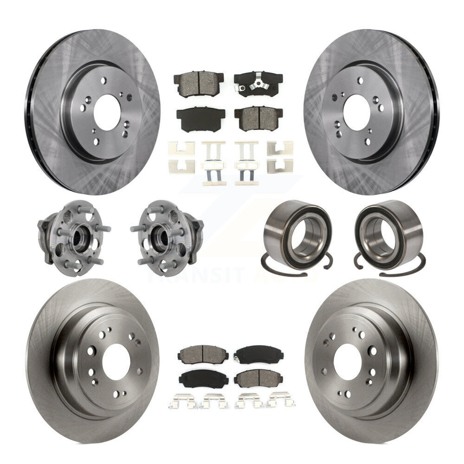 Front Rear Hub Bearing Brake Rotor And Pad Kit (10Pc) For 2010 Honda Accord Crosstour AWD KBB-130898