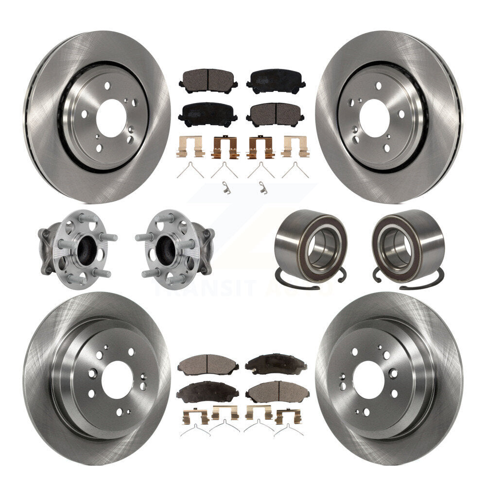 Front Rear Hub Bearing Disc Brake Rotor And Pads Kit (10Pc) For 2016-2022 Honda Pilot FWD KBB-130906