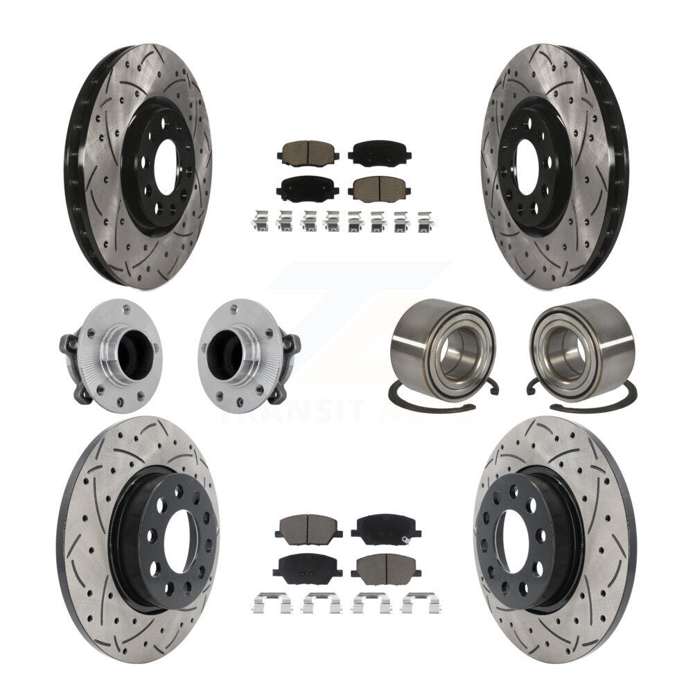 Front Rear Hub Bearing Coated Disc Brake Rotor Pad Kit (10Pc) For 2016-2018 Fiat 500X FWD KBB-130911