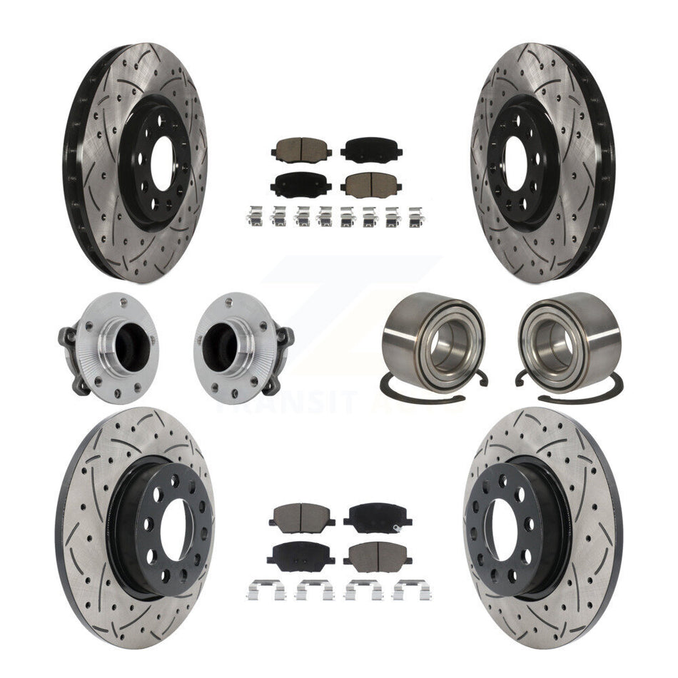 Front Rear Hub Bearing Coated Disc Brake Rotor Pad Kit (10Pc) For 2016-2018 Fiat 500X FWD KBB-130911
