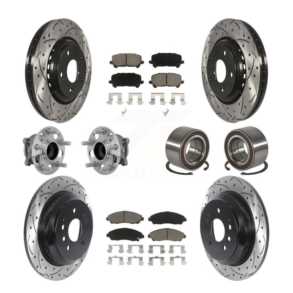 Front Rear Hub Bearing Coated Brake Rotor & Pads Kit (10Pc) For 2016-2022 Honda Pilot FWD KBB-130914