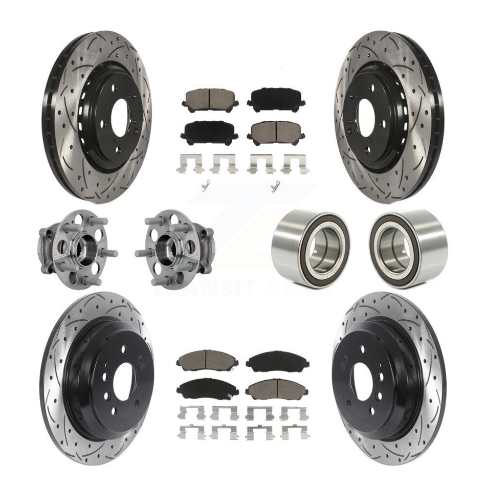 Front Rear Hub Bearing Coat Brake Rotor Pads Kit (10Pc) For 2017-2019 Honda Ridgeline AWD KBB-130915