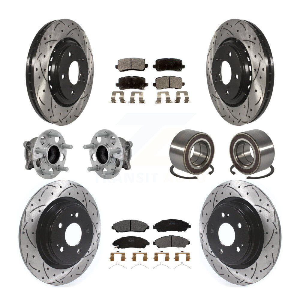 Front Rear Hub Bearing Assembly Coated Disc Brake Rotor And Pads Kit (10Pc) For Acura MDX KBB-130919
