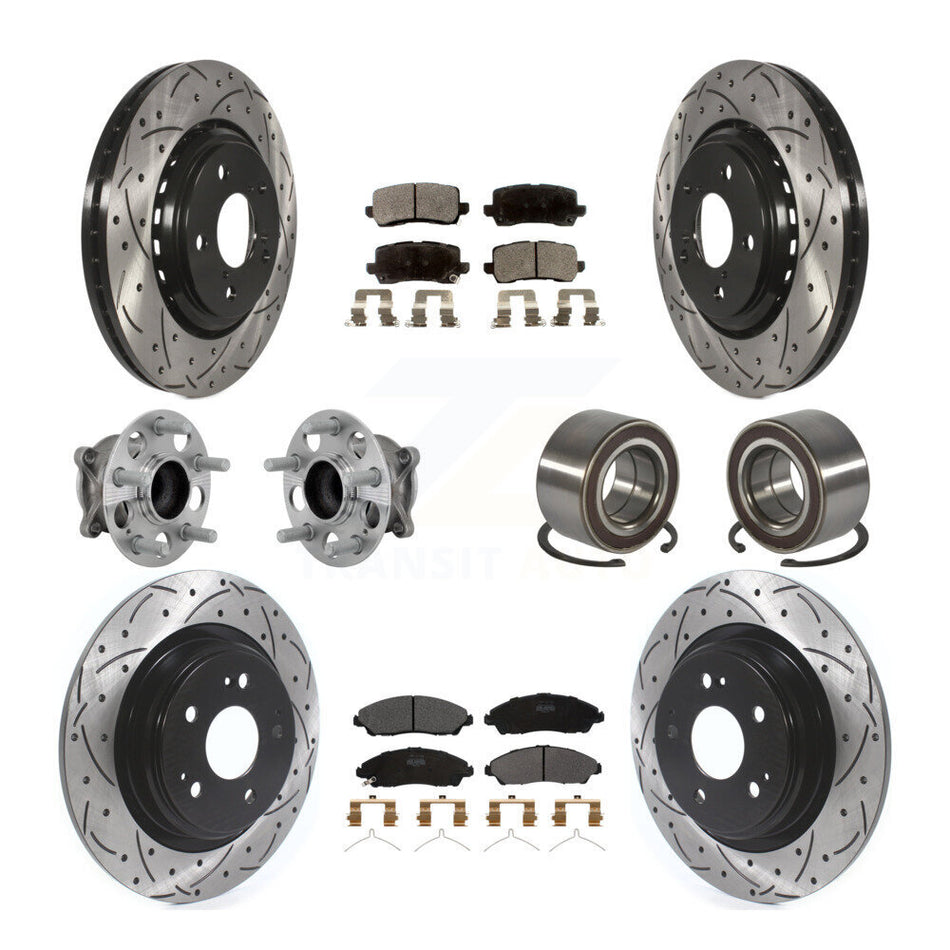 Front Rear Hub Bearing Assembly Coated Disc Brake Rotor And Pads Kit (10Pc) For Acura MDX KBB-130919