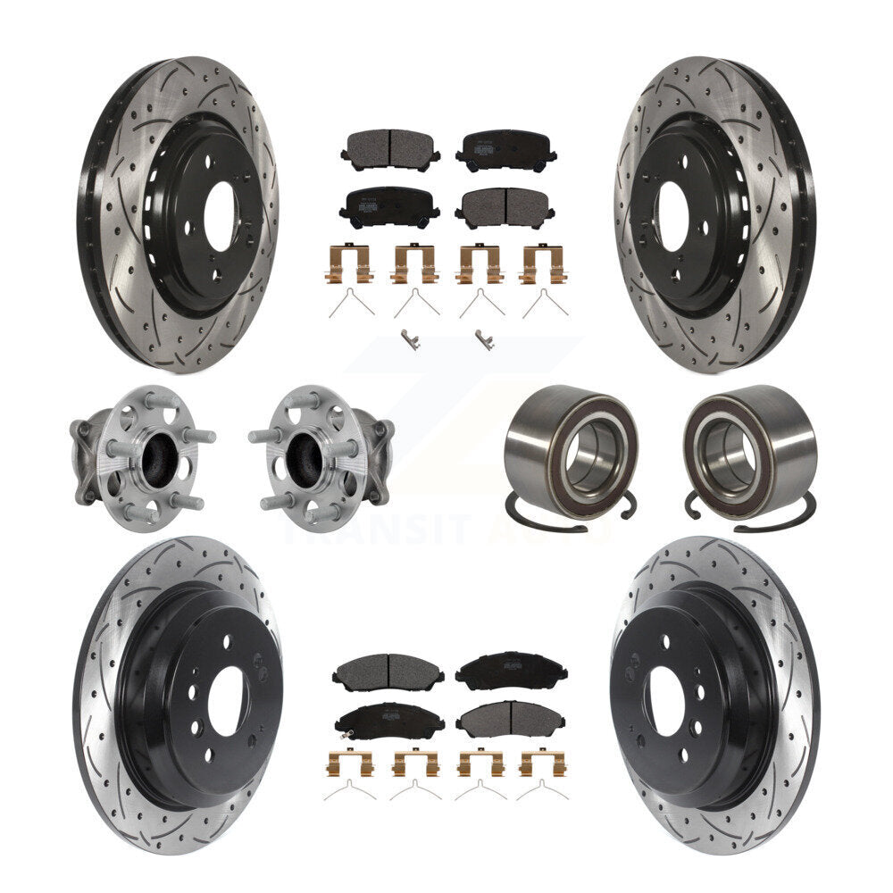 Front Rear Hub Bearing Coated Brake Rotor & Pads Kit (10Pc) For 2016-2022 Honda Pilot FWD KBB-130923