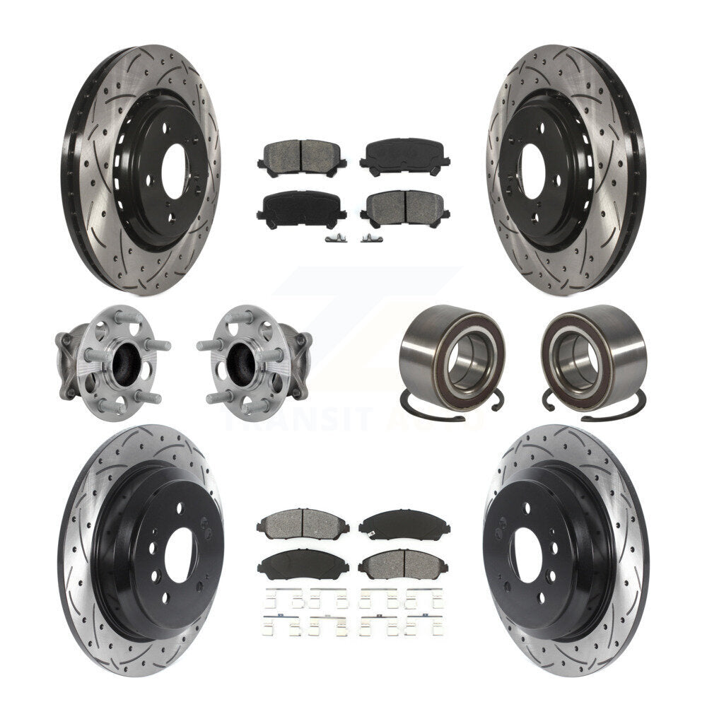 Front Rear Hub Bearing Coated Brake Rotor & Pads Kit (10Pc) For 2016-2022 Honda Pilot FWD KBB-130930