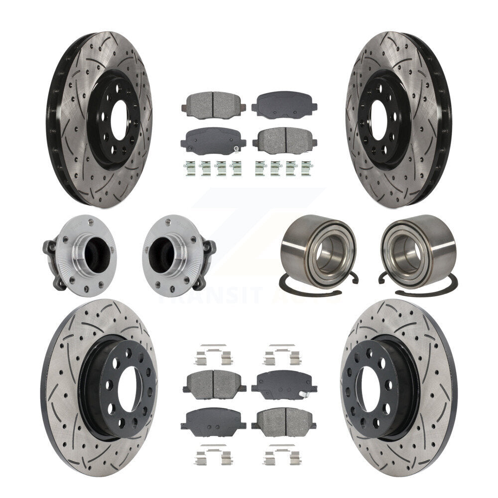 Front Rear Hub Bearing Coated Disc Brake Rotor Pad Kit (10Pc) For 2016-2018 Fiat 500X FWD KBB-130933