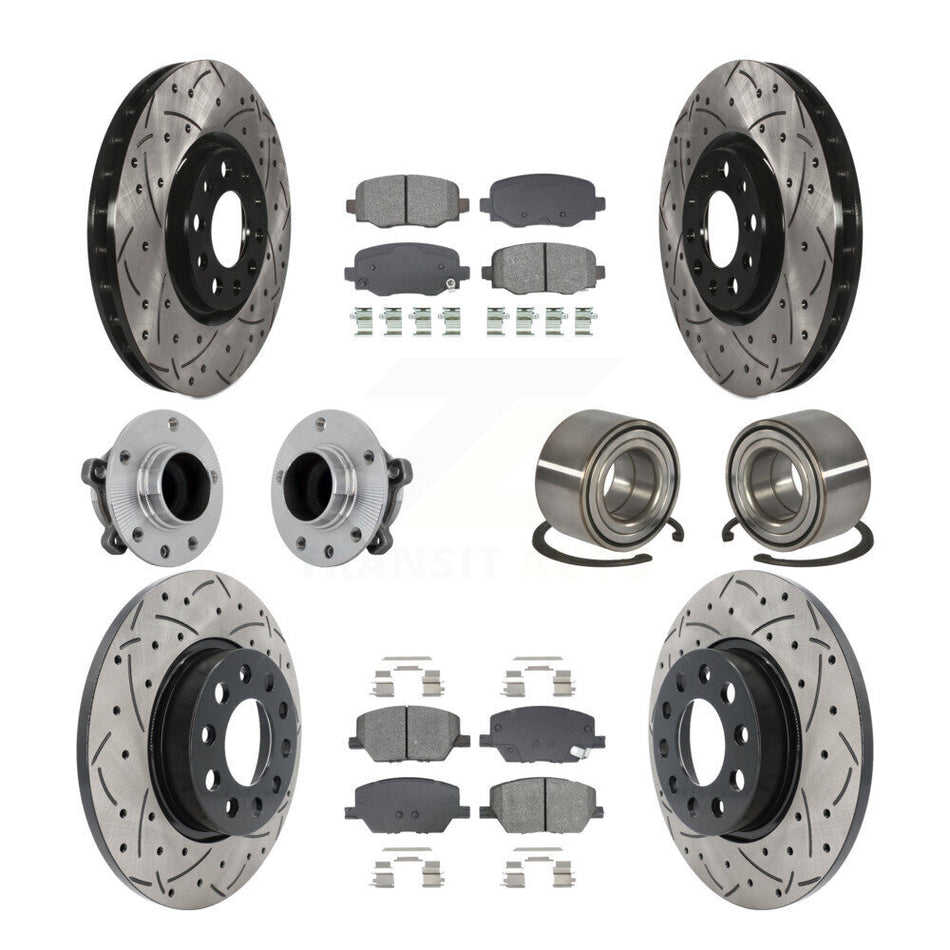 Front Rear Hub Bearing Coated Disc Brake Rotor Pad Kit (10Pc) For 2016-2018 Fiat 500X FWD KBB-130933