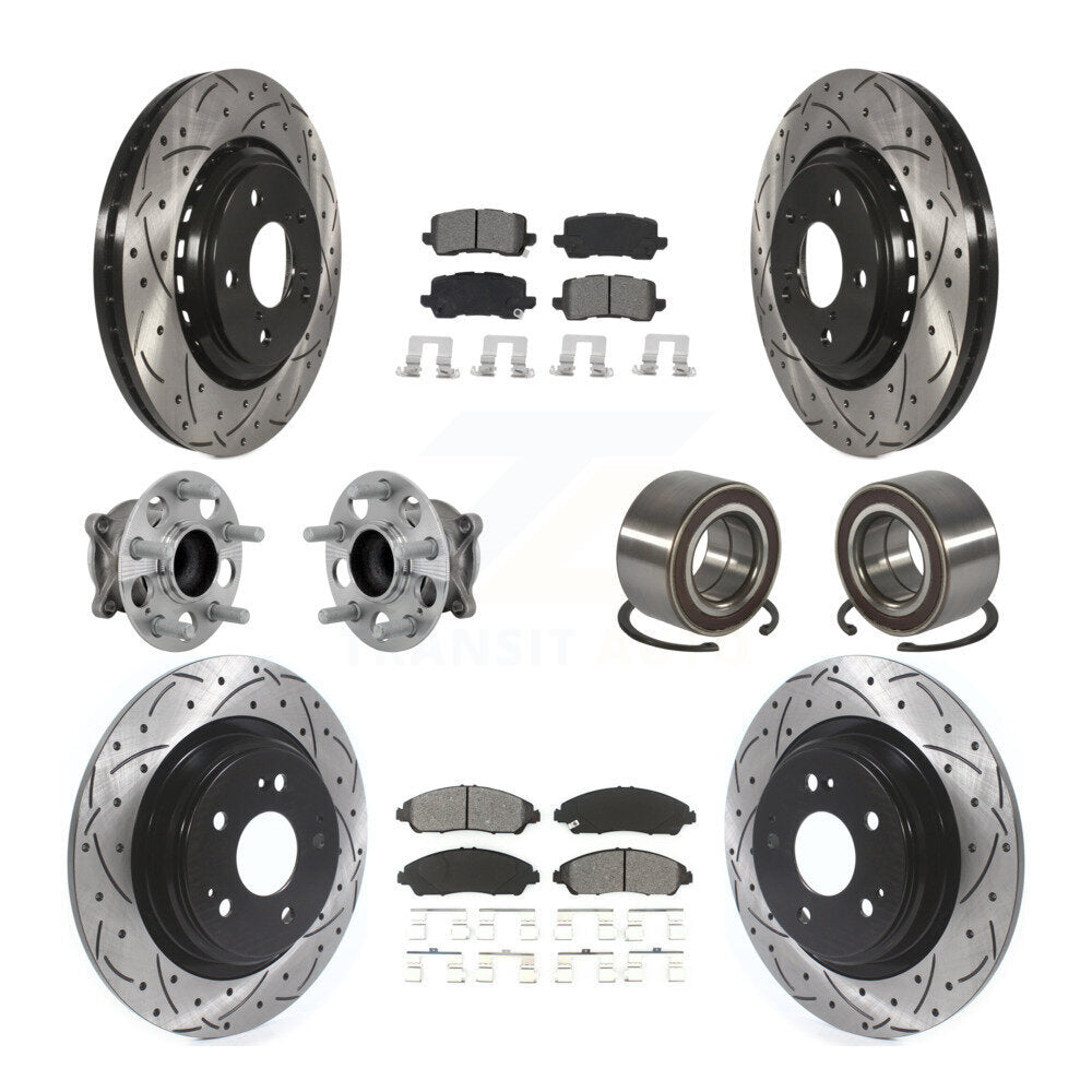 Front Rear Hub Bearing Assembly Coated Disc Brake Rotor And Pads Kit (10Pc) For Acura MDX KBB-130934