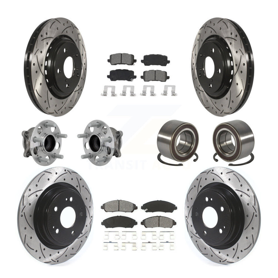 Front Rear Hub Bearing Assembly Coated Disc Brake Rotor And Pads Kit (10Pc) For Acura MDX KBB-130934