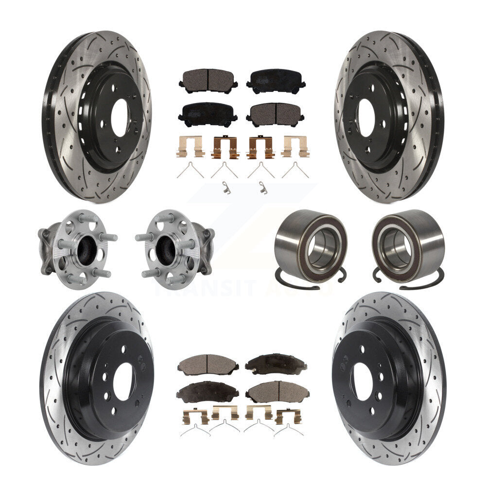 Front Rear Hub Bearing Coated Brake Rotor & Pads Kit (10Pc) For 2016-2022 Honda Pilot FWD KBB-130938