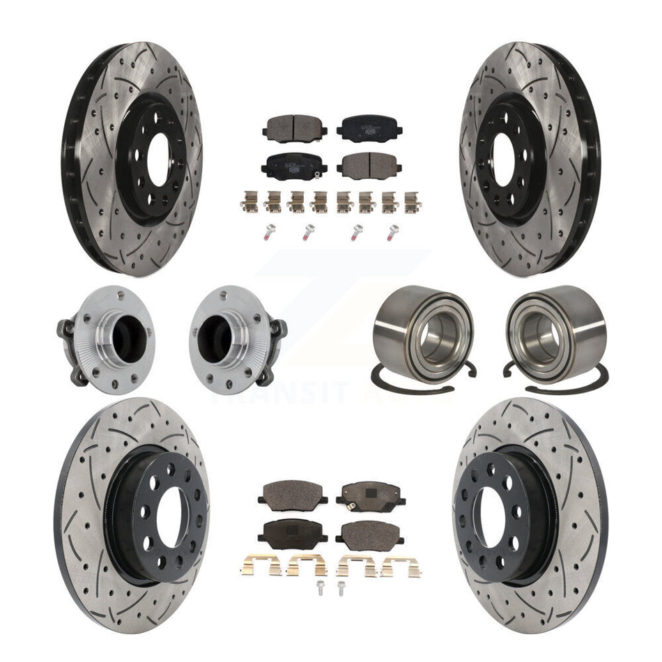 Front Rear Hub Bearing Coated Disc Brake Rotor Pad Kit (10Pc) For 2016-2018 Fiat 500X FWD KBB-130942