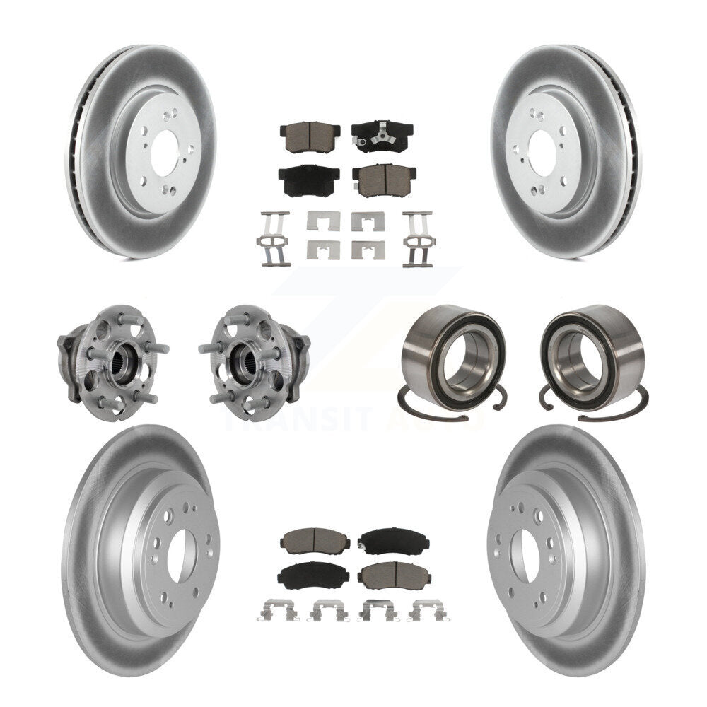 Front Rear Hub Bearing Coat Brake Rotor Pads Kit (10Pc) For 10 Honda Accord Crosstour AWD KBB-130947