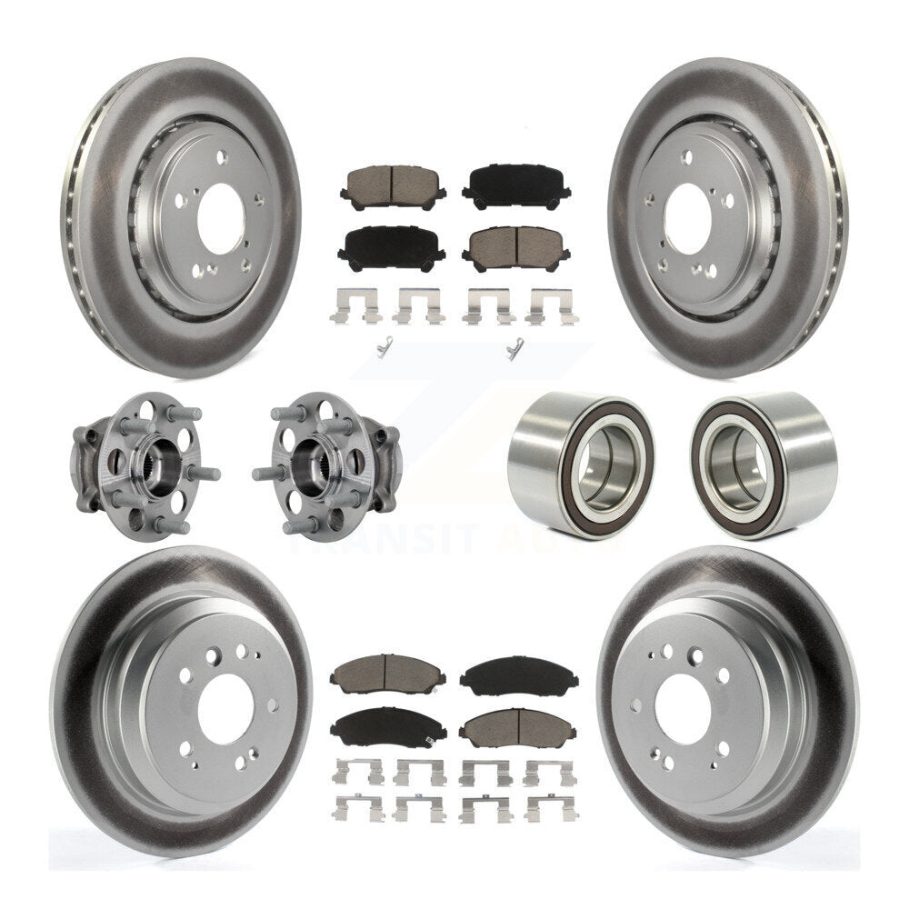Front Rear Hub Bearing Coat Brake Rotor Pads Kit (10Pc) For 2017-2019 Honda Ridgeline AWD KBB-130949