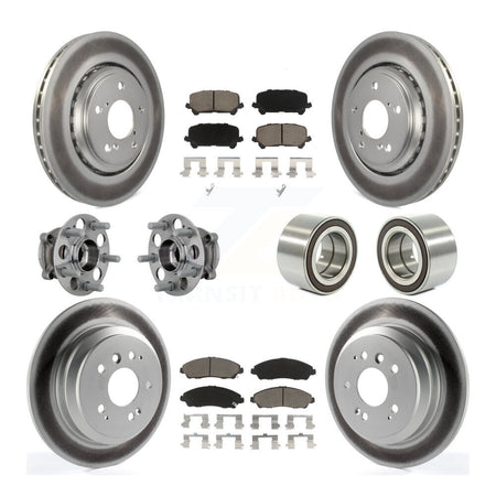 Front Rear Hub Bearing Coat Brake Rotor Pads Kit (10Pc) For 2017-2019 Honda Ridgeline AWD KBB-130949