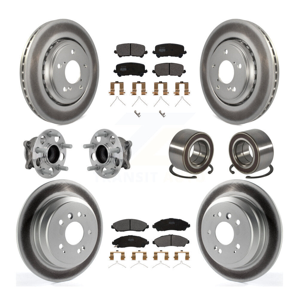 Front Rear Hub Bearing Coated Brake Rotor & Pads Kit (10Pc) For 2016-2022 Honda Pilot FWD KBB-130953