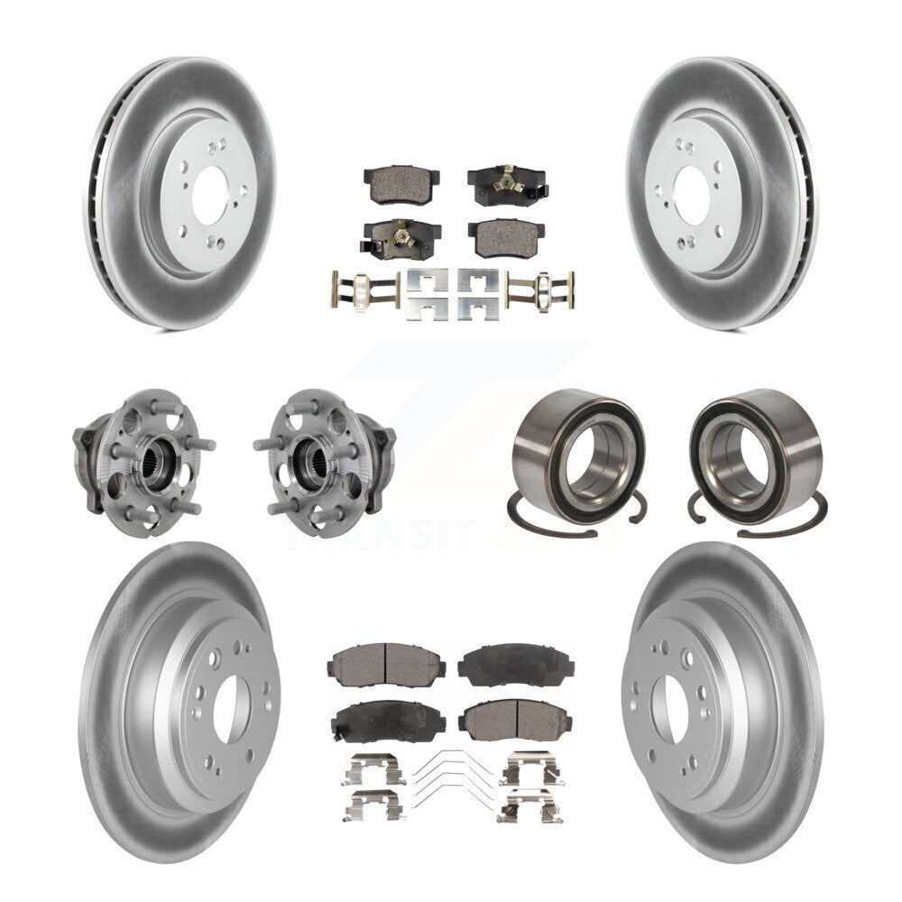 Front Rear Hub Bearing Coated Brake Rotor & Pad Kit (10Pc) For Honda Crosstour Accord AWD KBB-130957