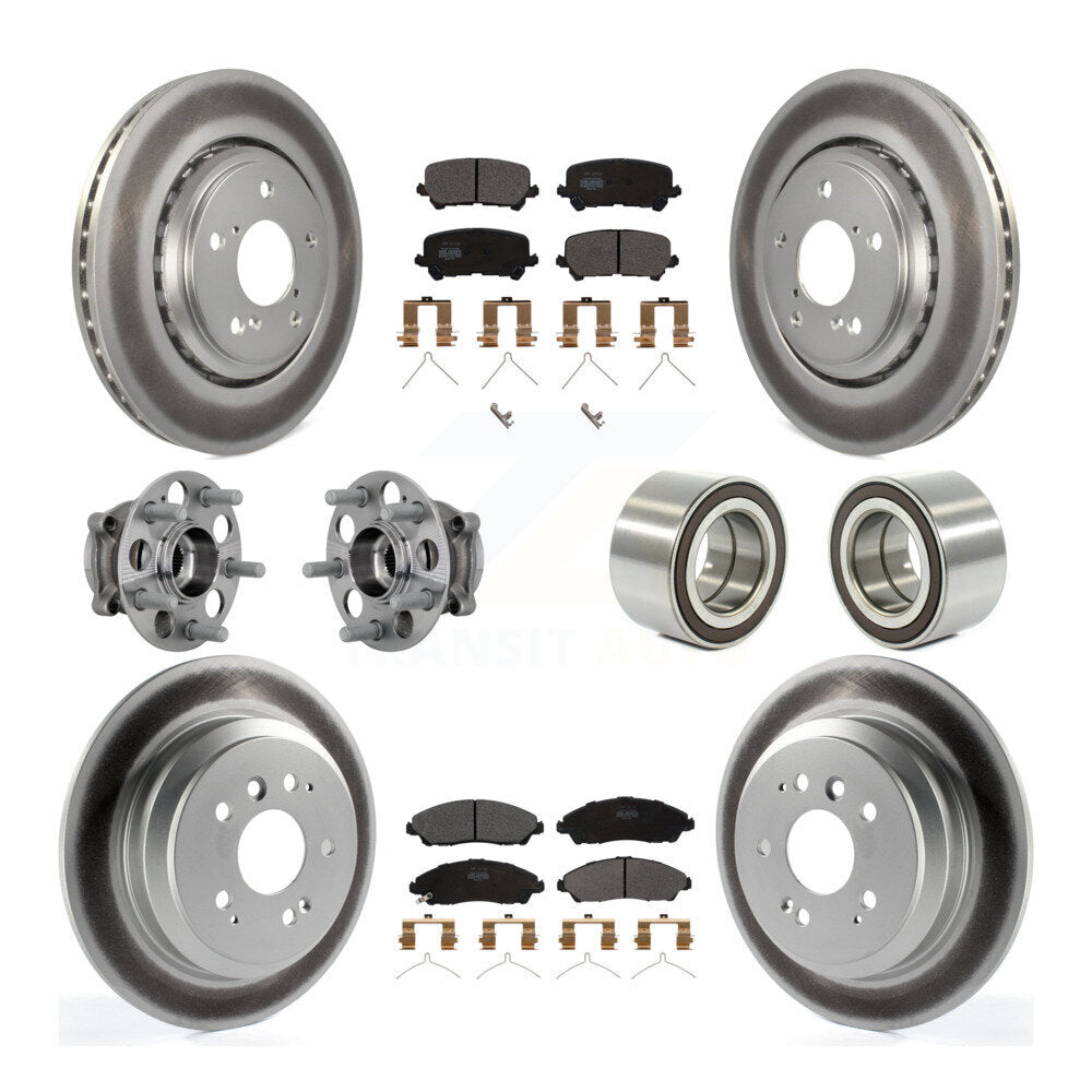 Front Rear Hub Bearing Coat Brake Rotor Pads Kit (10Pc) For 2017-2019 Honda Ridgeline AWD KBB-130962