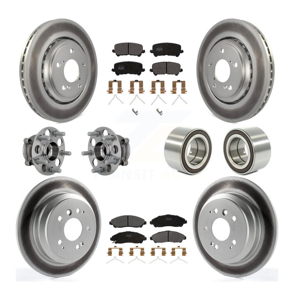 Front Rear Hub Bearing Coat Brake Rotor Pads Kit (10Pc) For 2017-2019 Honda Ridgeline AWD KBB-130962