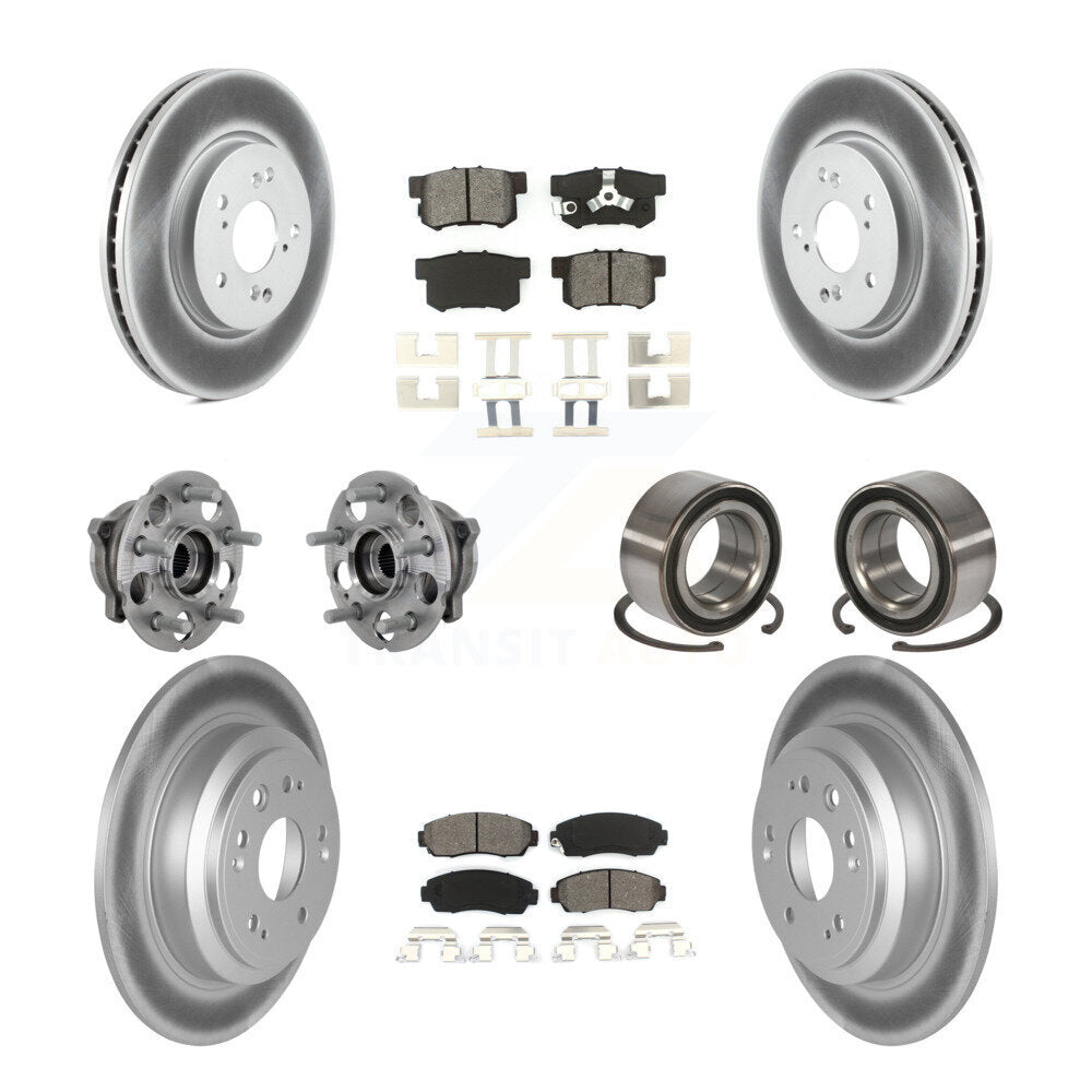 Front Rear Hub Bearing Coat Brake Rotor Pads Kit (10Pc) For 10 Honda Accord Crosstour AWD KBB-130969