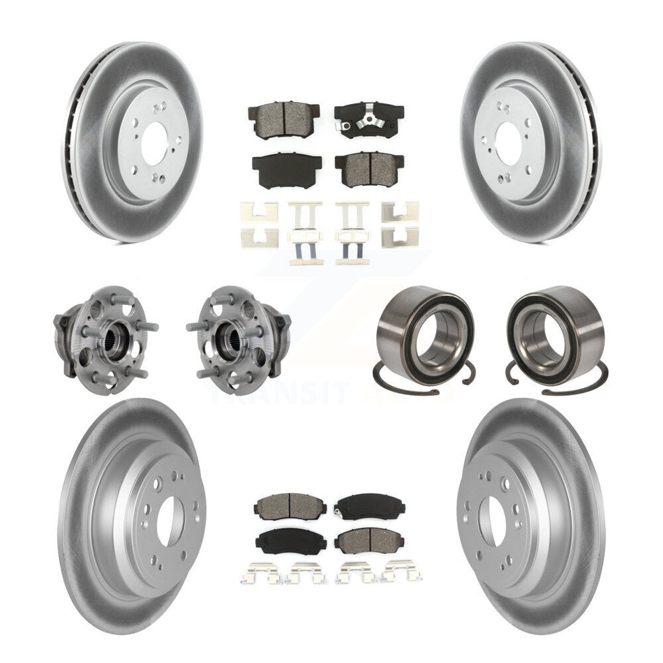 Front Rear Hub Bearing Coat Brake Rotor Pads Kit (10Pc) For 10 Honda Accord Crosstour AWD KBB-130969