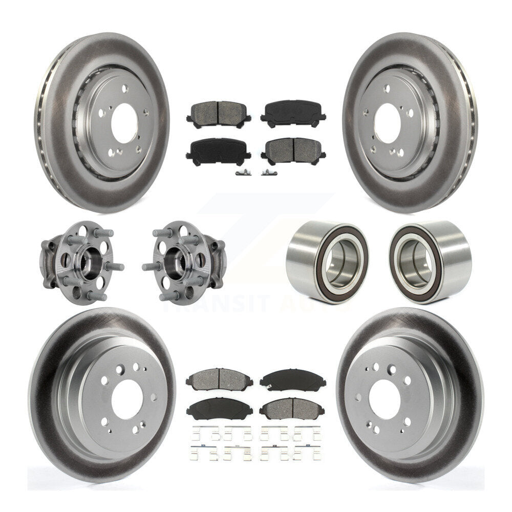 Front Rear Hub Bearing Coat Brake Rotor Pads Kit (10Pc) For 2017-2019 Honda Ridgeline AWD KBB-130971