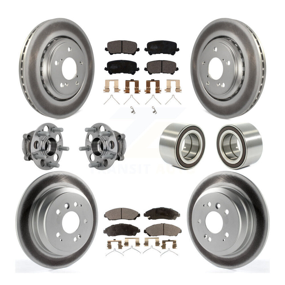 Front Rear Hub Bearing Coat Brake Rotor Pads Kit (10Pc) For 2017-2019 Honda Ridgeline AWD KBB-130974