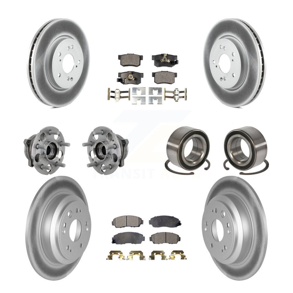 Front Rear Hub Bearing Coat Brake Rotor Pads Kit (10Pc) For 10 Honda Accord Crosstour AWD KBB-130976