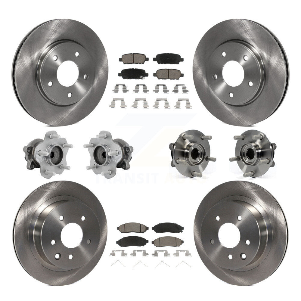 Front Rear Hub Bearings Disc Brake Rotors And Pads Kit (10Pc) For 2011-2012 Nissan LEAF KBB-131043