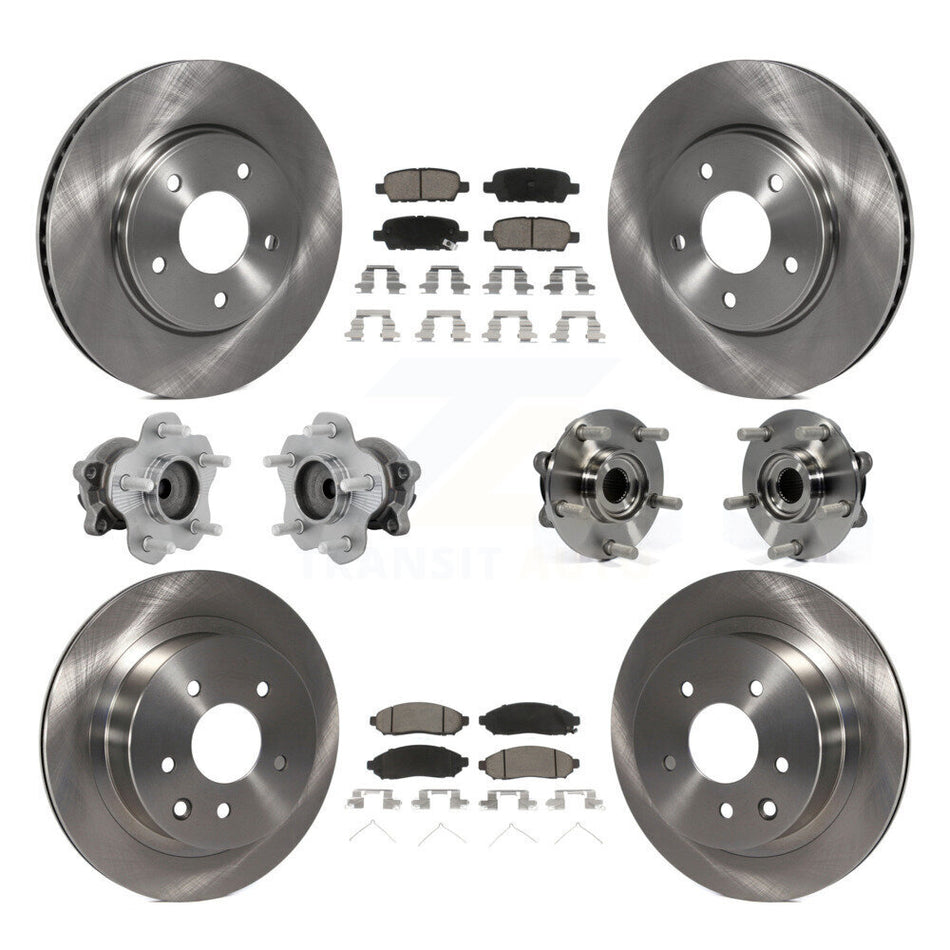 Front Rear Hub Bearings Disc Brake Rotors And Pads Kit (10Pc) For 2011-2012 Nissan LEAF KBB-131043
