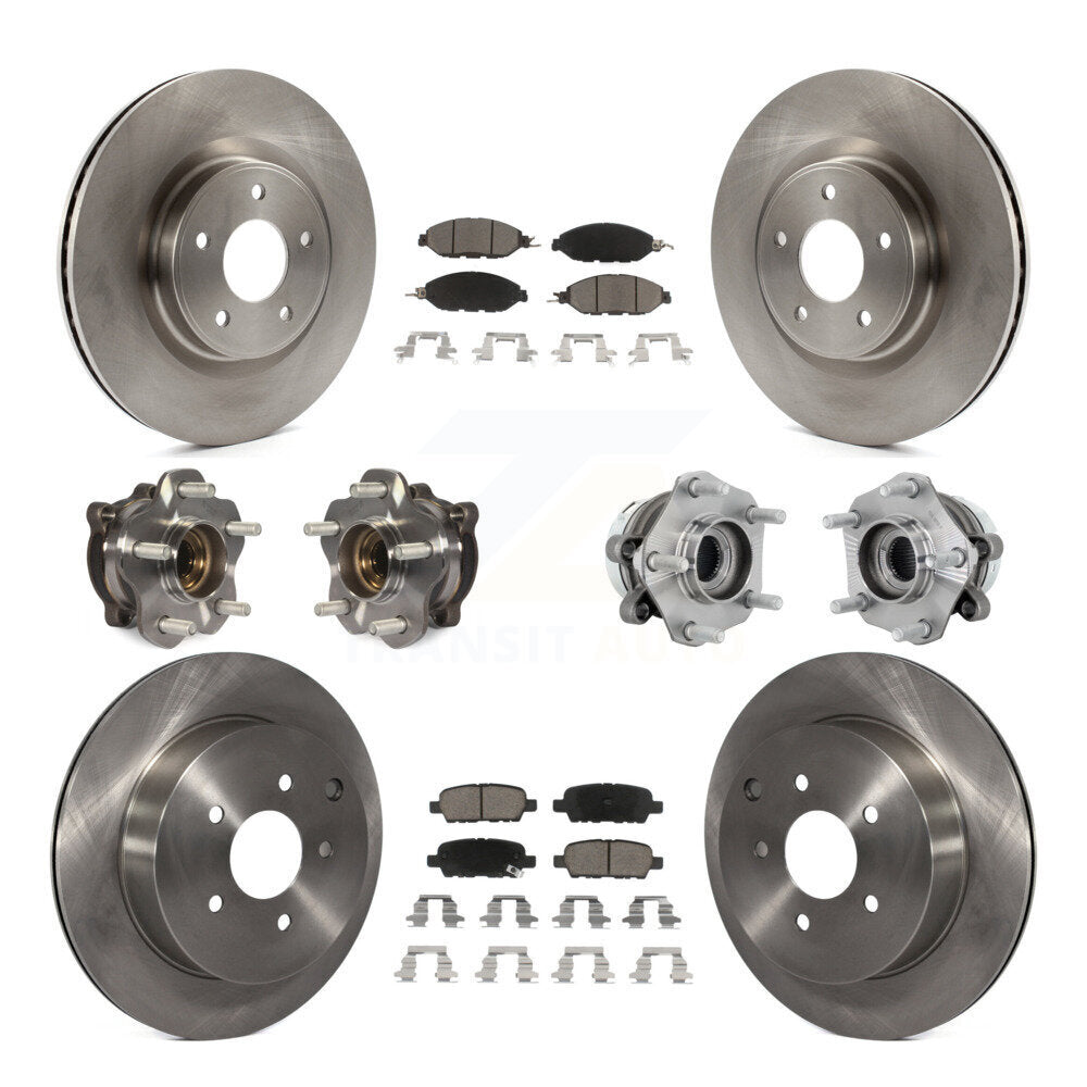 Front Rear Hub Bearing Disc Brake Rotor And Ceramic Pads Kit (10Pc) For Nissan Murano AWD KBB-131050