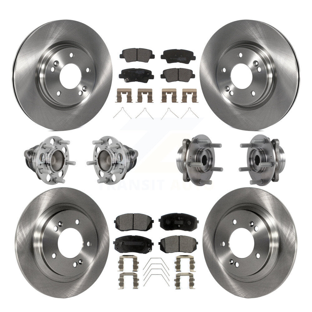 Front Rear Hub Bearings Disc Brake Rotors And Pads Kit (10Pc) For Hyundai Elantra GT KBB-131061
