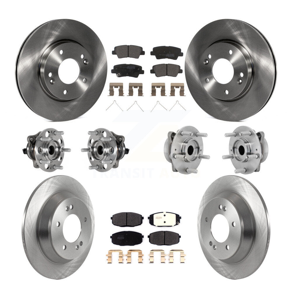 Front Rear Hub Bearing Brake Rotor And Pad Kit (10Pc) For 2022 Hyundai Kona FWD with 1.6L KBB-131071