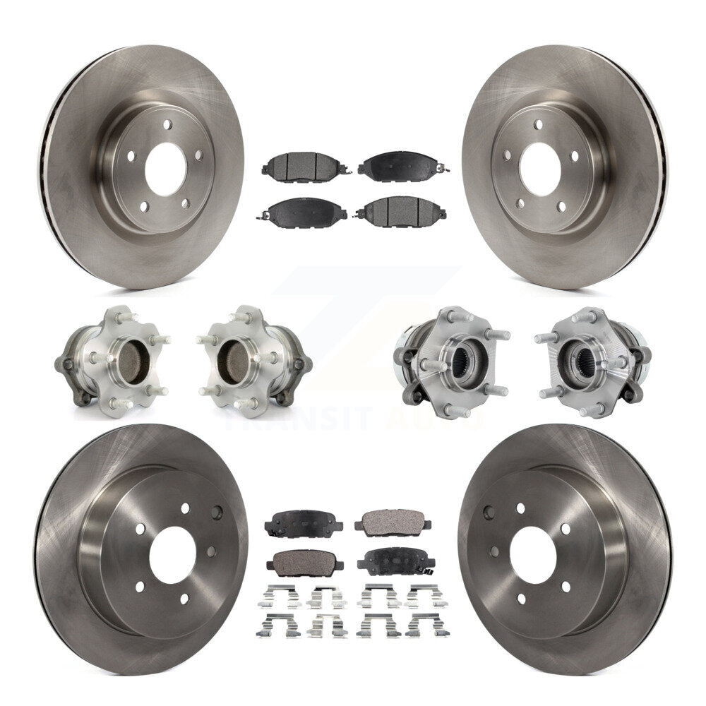 Front Rear Hub Bearing Assembly Disc Brake Rotor And Pad Kit (10Pc) For Nissan Murano FWD KBB-131125