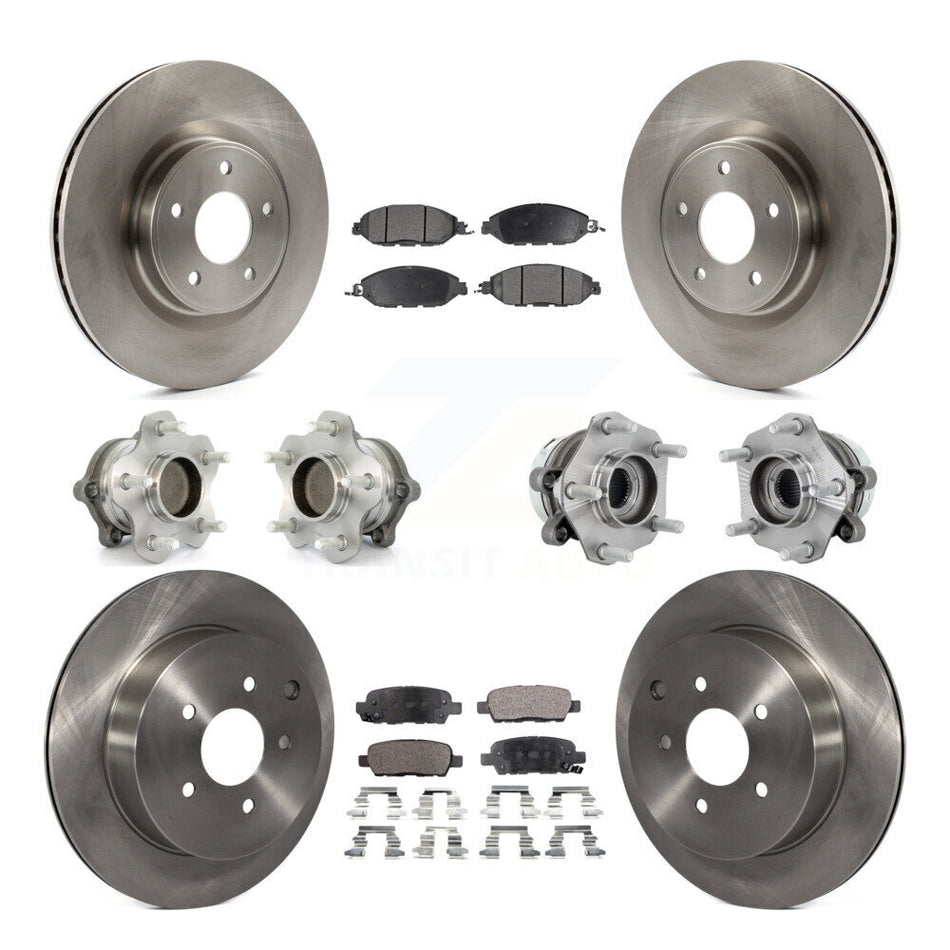 Front Rear Hub Bearing Assembly Disc Brake Rotor And Pad Kit (10Pc) For Nissan Murano FWD KBB-131125