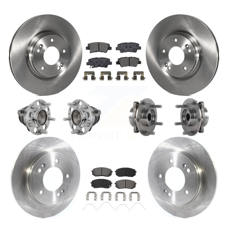 Front Rear Hub Bearing Disc Brake Rotor And Pad Kit (10Pc) For Kia Forte Hyundai Veloster KBB-131153