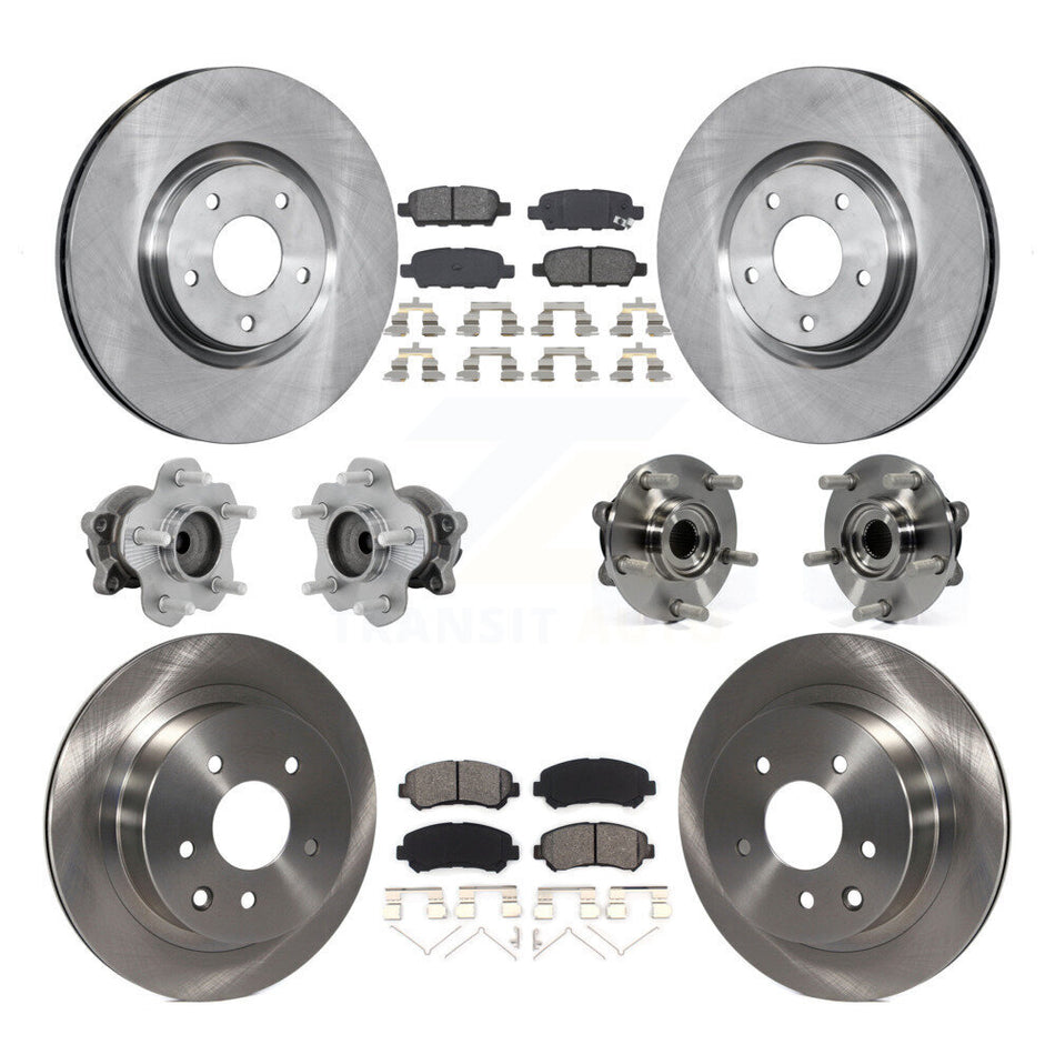 Front Rear Hub Bearing Brake Rotor Pad Kit (10Pc) For 14-17 Nissan Juke Nismo RS with FWD KBB-131188