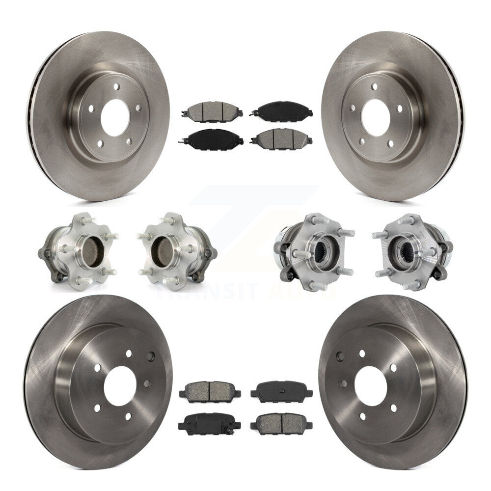 Front Rear Hub Bearing Assembly Disc Brake Rotor And Pad Kit (10Pc) For Nissan Murano FWD KBB-131190