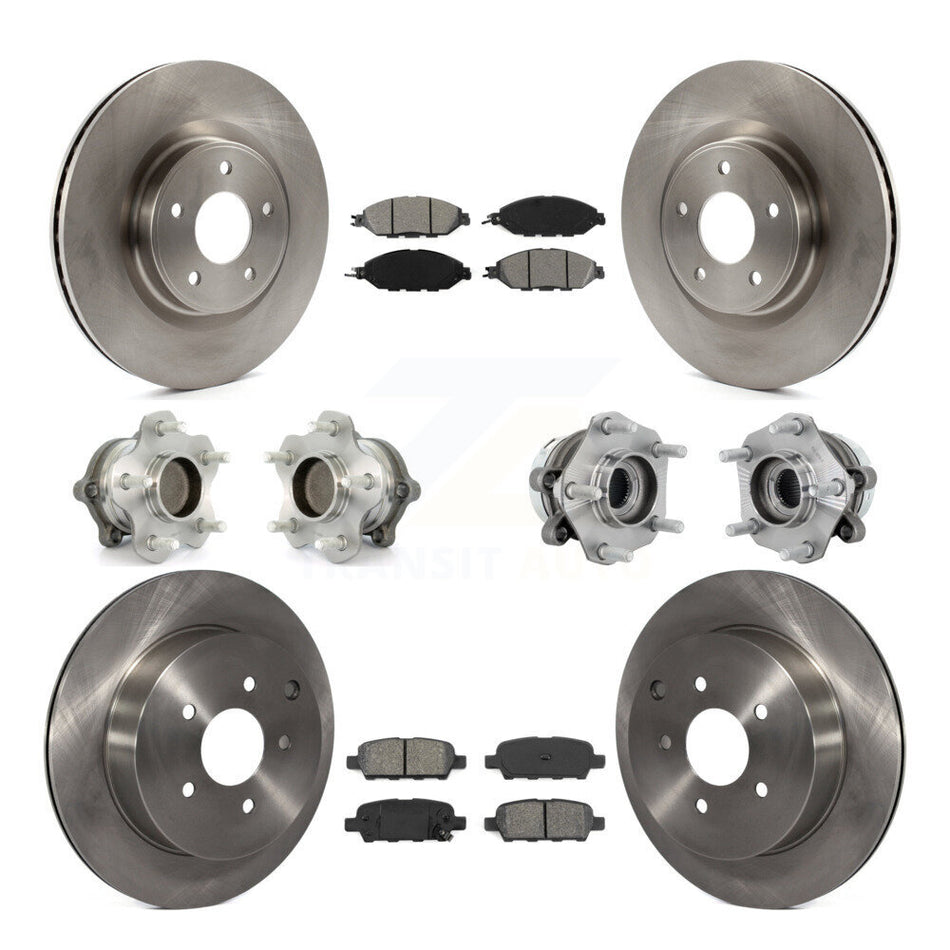 Front Rear Hub Bearing Assembly Disc Brake Rotor And Pad Kit (10Pc) For Nissan Murano FWD KBB-131190