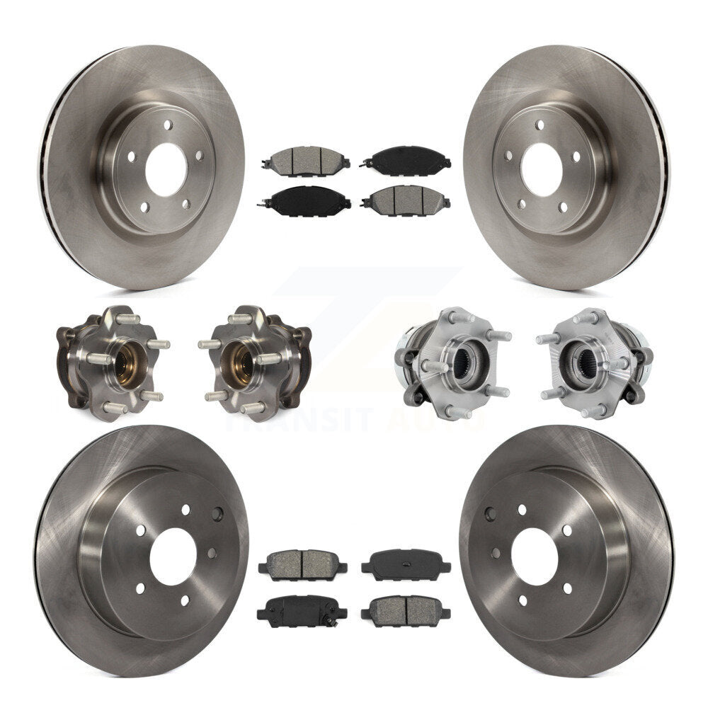 Front Rear Hub Bearing Assembly Disc Brake Rotor And Pad Kit (10Pc) For Nissan Murano AWD KBB-131191