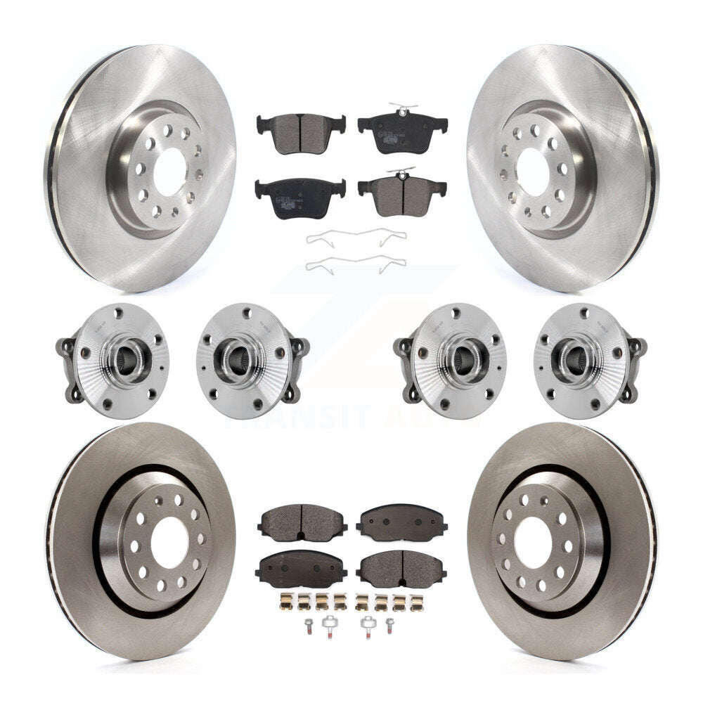 Front Rear Hub Bearing Brake Rotor & Pads Kit (10Pc) For Volkswagen Atlas Cross Sport AWD KBB-131260