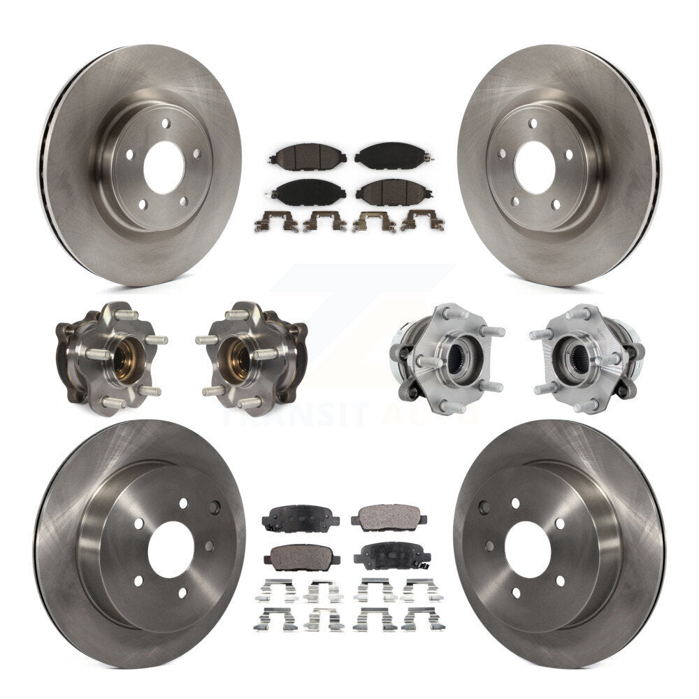 Front Rear Hub Bearing Disc Brake Rotor And Ceramic Pads Kit (10Pc) For Nissan Murano AWD KBB-131267