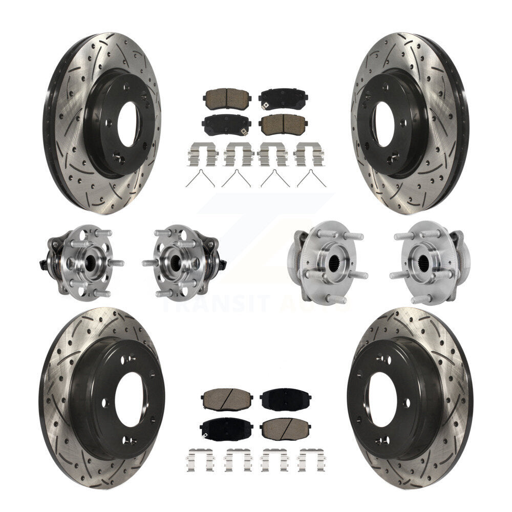 Front Rear Hub Bearings Coated Disc Brake Rotors And Pads Kit (10Pc) For Hyundai Kona KBB-131274