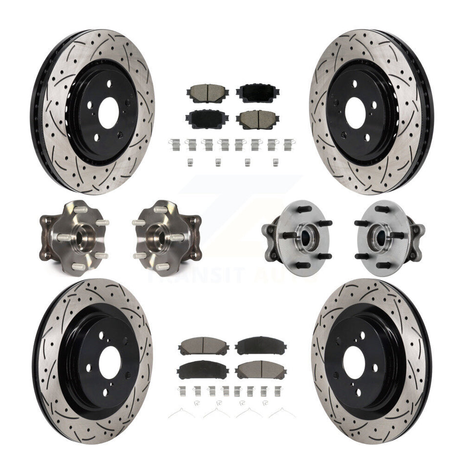 Front Rear Hub Bearing Coated Brake Rotor Pads Kit (10Pc) For 2021-2023 Toyota Sienna AWD KBB-131280