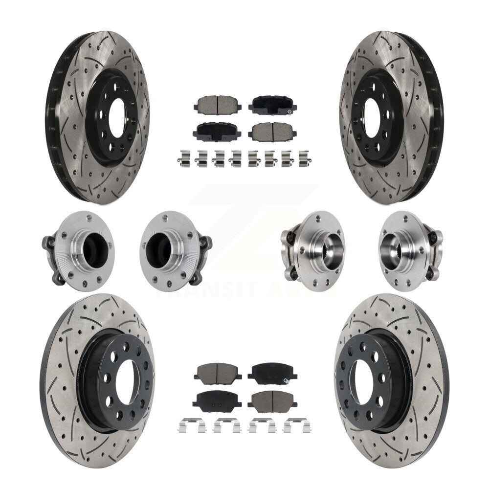 Front Rear Hub Bearings Coated Disc Brake Rotors And Pads Kit (10Pc) For Jeep Compass FWD KBB-131285