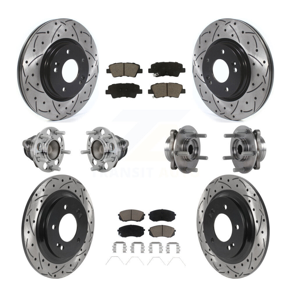 Front Rear Hub Bearing Coated Disc Brake Rotor And Pads Kit (10Pc) For Hyundai Elantra GT KBB-131303