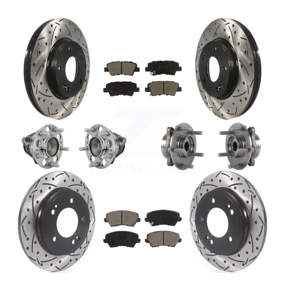 Front Rear Hub Bearings Coated Disc Brake Rotors And Pads Kit (10Pc) For Hyundai Veloster KBB-131307